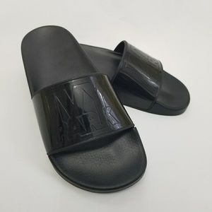 NEW IVY PARK Shiny Black Logo Slide Sandals